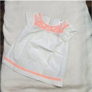 Carter's Toddler Girls White & Neon Coral Embroidered Dress 3T
